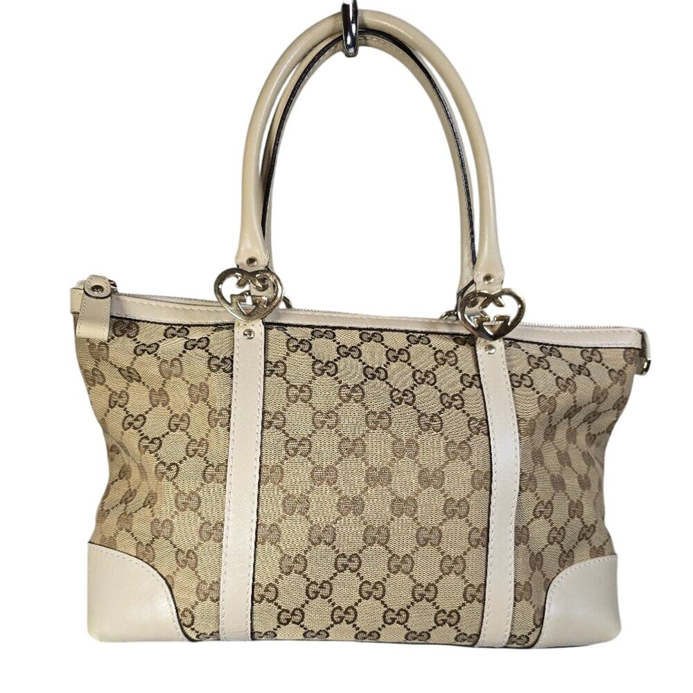 VINTAGE GUCCI LOVELY HEARTS TOTE SHOULDER BAG BEIGE/IVORY